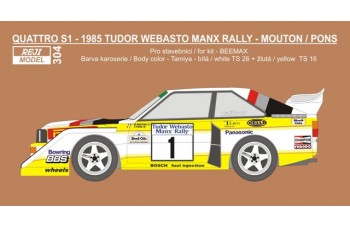 Decal – Audi Quattro Sport S1 - Tudor Webasto Manx Rally 1985 - Mouton / Pons